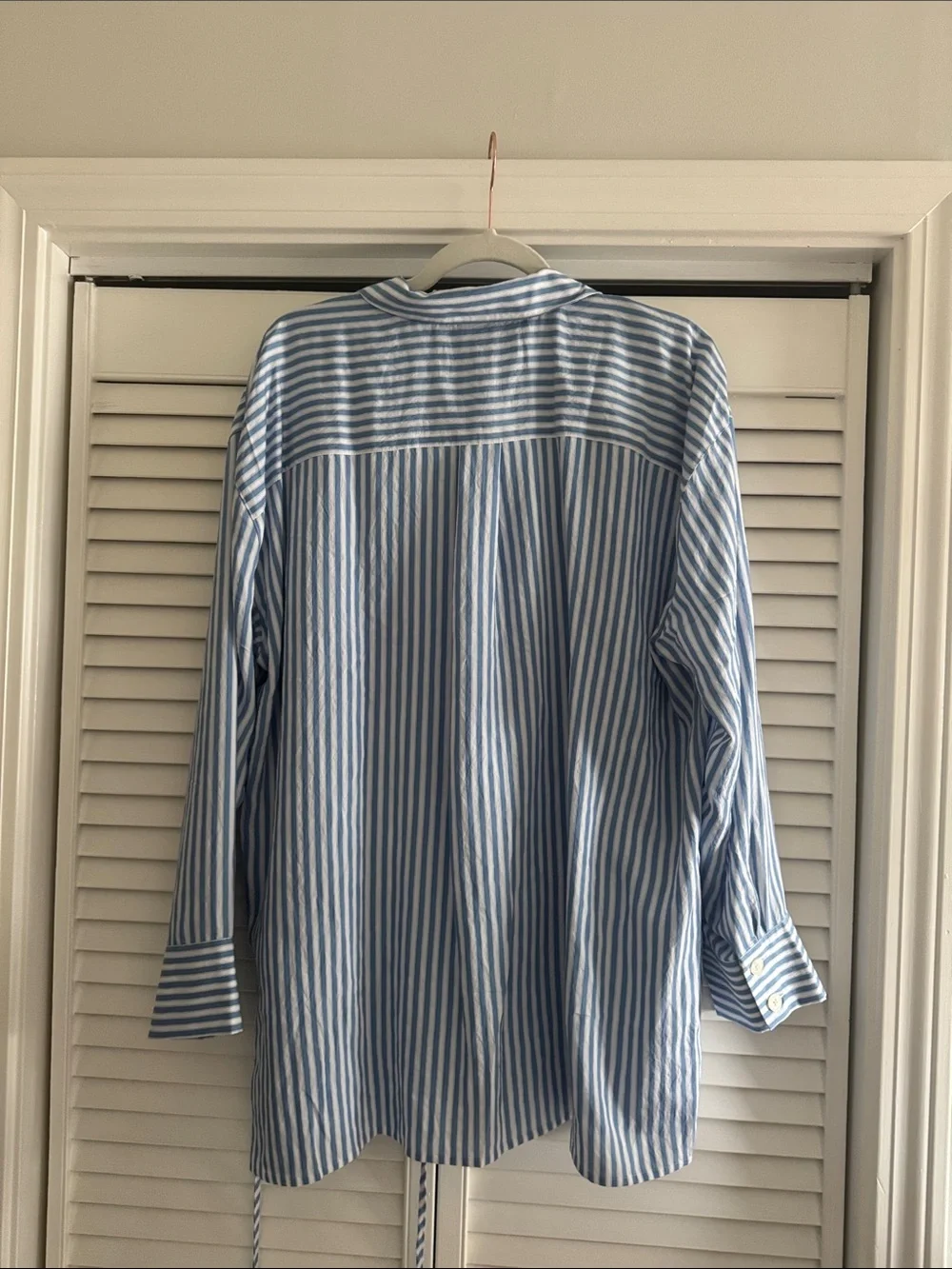 LOFT Striped Asymmetrical Side Tie Tunic Shirt